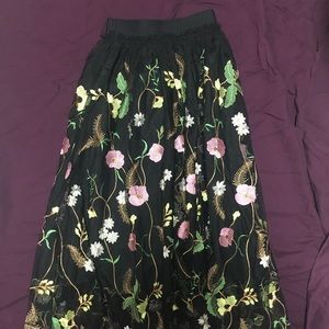 black tulle floral embroidered skirt